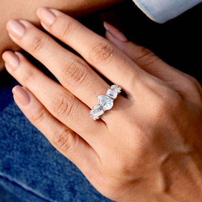 4.5 Carat Pear, Round, Emerald Cut Moissanite Diamond Engagement Ring