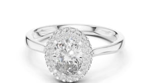 1 Carat Oval Halo Lab Grown Diamond Engagement Ring with Pavé Surround