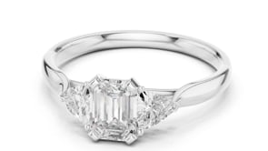 1 Carat Emerald Cut Three Stone Engagement Ring, Trillion Side Lab Grown Diamonds