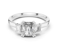 1 Carat Radiant Cut Lab Grown Diamond Three Stone Engagement Ring, Trapezoid Side Diamonds