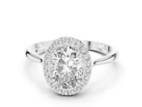 1 Carat Oval Cut Lab Grown Diamond Halo Engagement Ring, Hidden Basket Setting