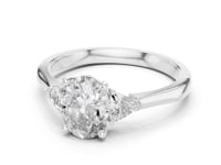 1 Carat Oval Three Stone Lab Grown Diamond Ring with Trillion Sides Diamonds