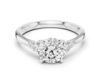 1 Carat Round Brilliant Three Stone Lab Grown Diamond Engagement Ring With Trillion Side Diamonds
