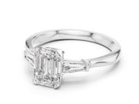 1 Carat Emerald Cut Three Stone Lab Grown Diamond Engagement Ring with Trillion Side Diamonds