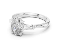 1 Carat Oval Cut Solitaire with Tapered Baguette Three Stone Lab Grown Diamond Ring