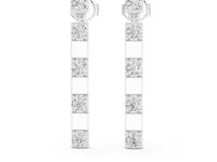 Round Cut Lab Grown Diamond Long Vertical Bar Drop & Dangle Earrings