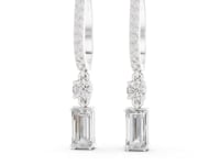 Baguette Straight Cut Lab Grown Diamond Halo Geometric Drop & Dangle Earrings