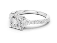 1.5 Carat Asscher Cut Lab Grown Diamond Three Stone Ring with Pavé Band