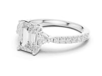 1.5 Carat Emerald Cut Lab Grown Diamond Three Stone Engagement Ring with Pavé Band