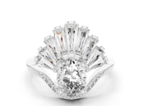 1 Carat Oval Lab Grown Diamond Statement Ring with Baguette Fan Halo