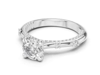 1 Carat Round Cut Lab Grown Diamond Solitaire Engagement Ring with Pavé Accent Band