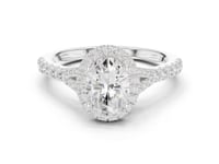 1 Carat Oval Cut Diamond Halo Engagement Ring with Pavé Band