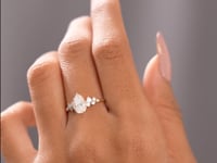 1.5 Carat Center Pear, Round Cut Moissanite Diamond Engagement Ring