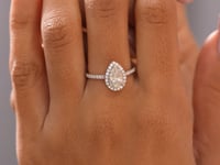 1.5 Carat Center Pear, Round Cut Moissanite Diamond Engagement Ring