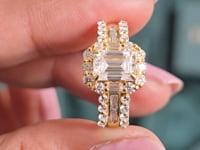 1 Carat Center Emerald, Baguette Cut Moissanite Diamond Engagement Ring