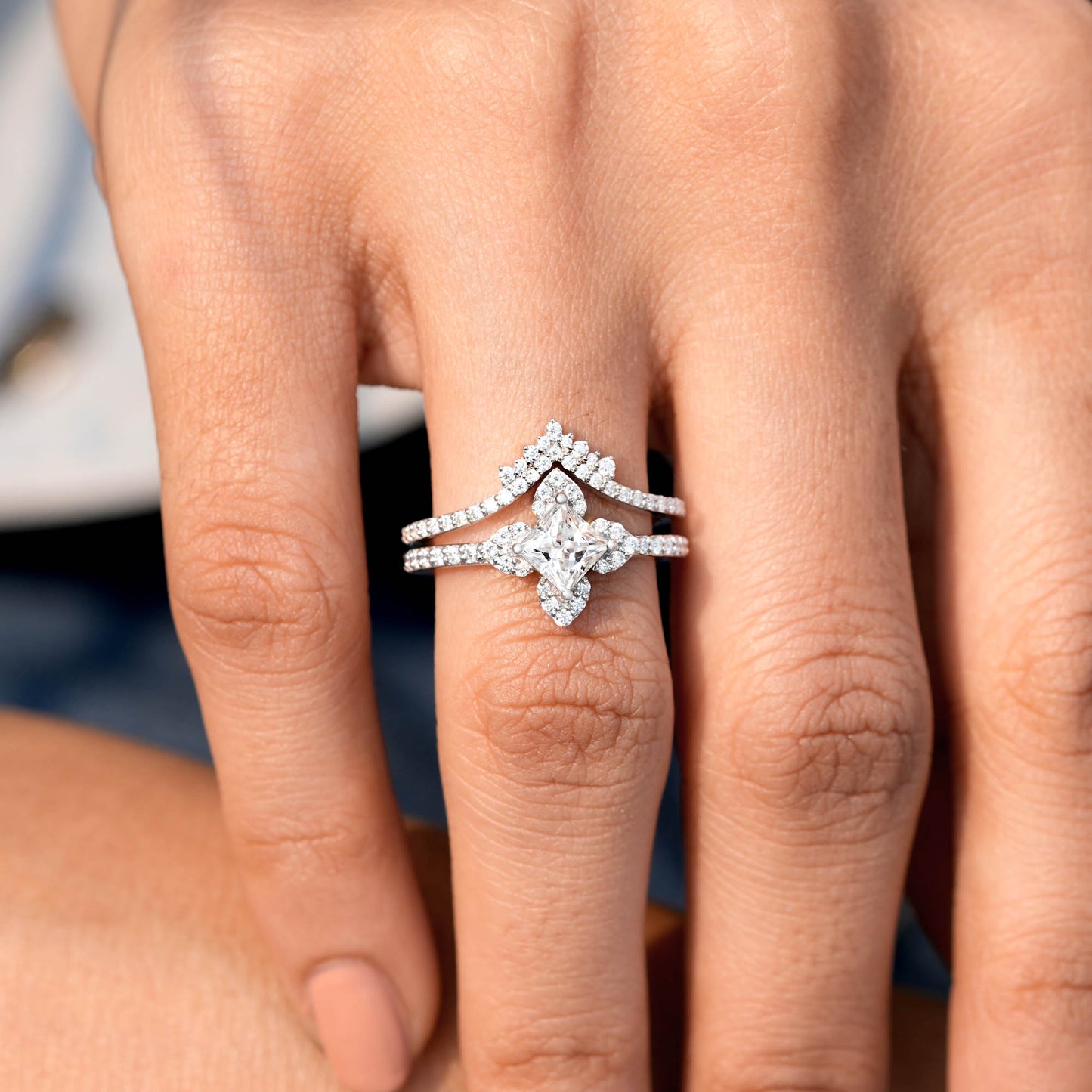 0.75 Carat Center Princess Cut Moissanite Diamond Engagement Ring