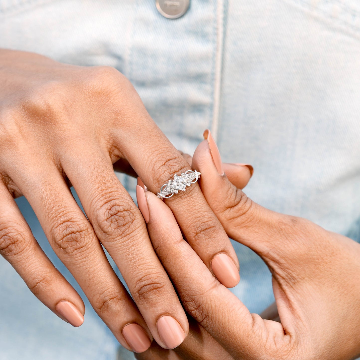 1 Carat Center Princess Cut Moissanite Diamond Enagement Ring