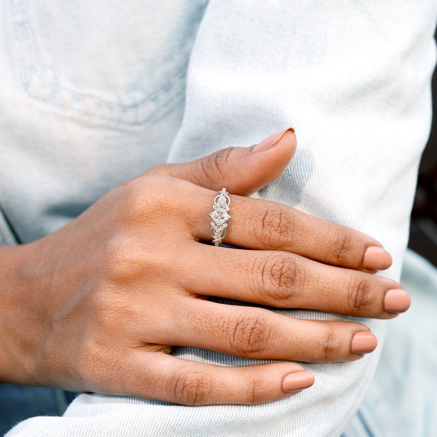 1 Carat Center Princess Cut Moissanite Diamond Enagement Ring