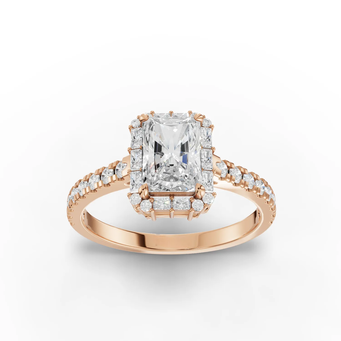 1 Carat Center Radiant, Baguette Cut Moissanite Diamond Engagement Ring