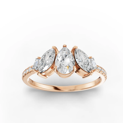 0.70 Carat Pear Cut Moissanite Diamond Three Stone Engagement Ring