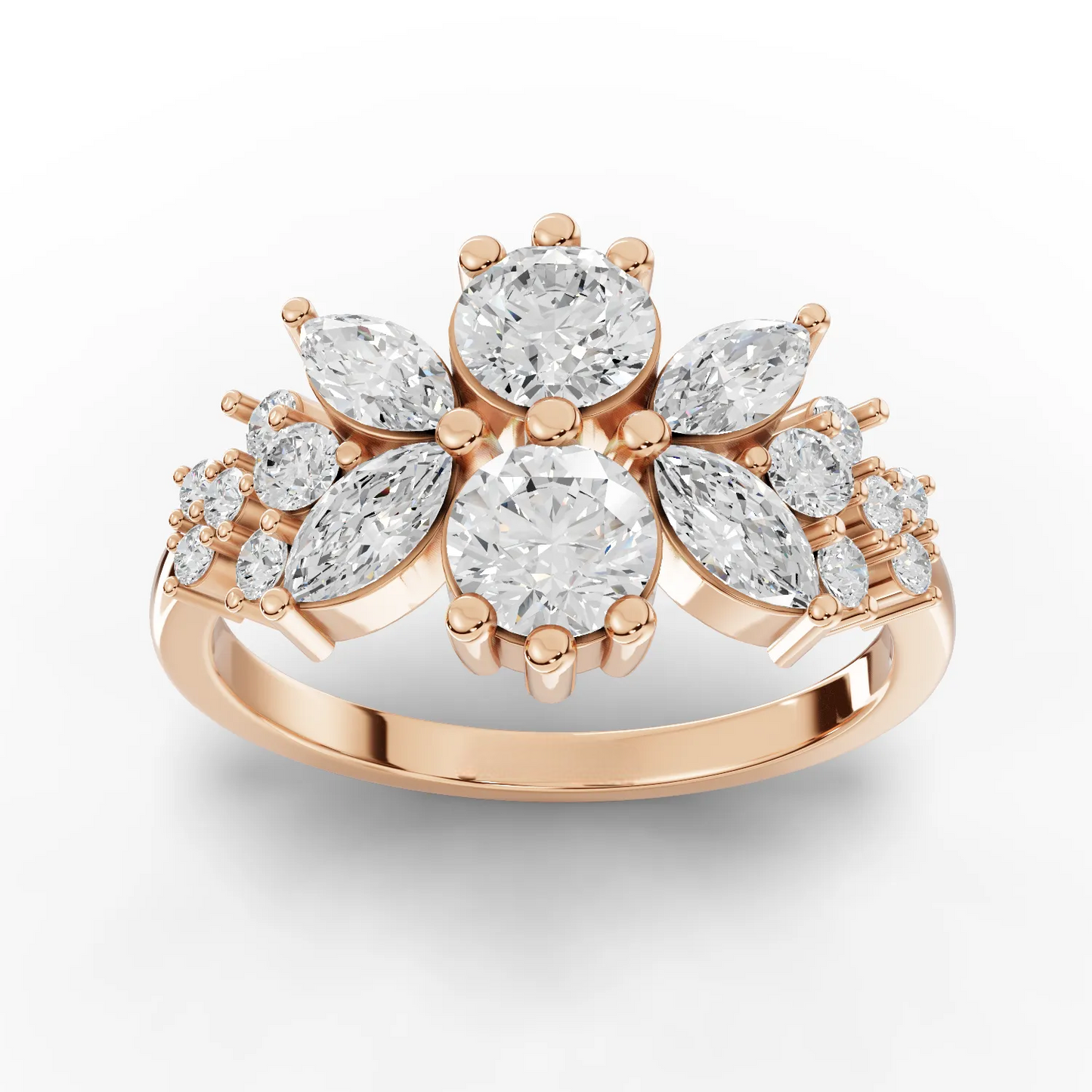 1.45 Carat Marquise, Round Cut Moissanite Diamond Engagement Ring