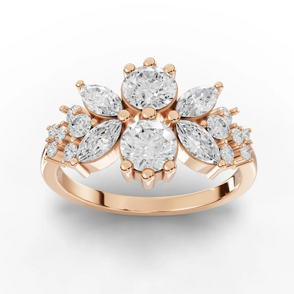1.45 Carat Marquise, Round Cut Moissanite Diamond Engagement Ring