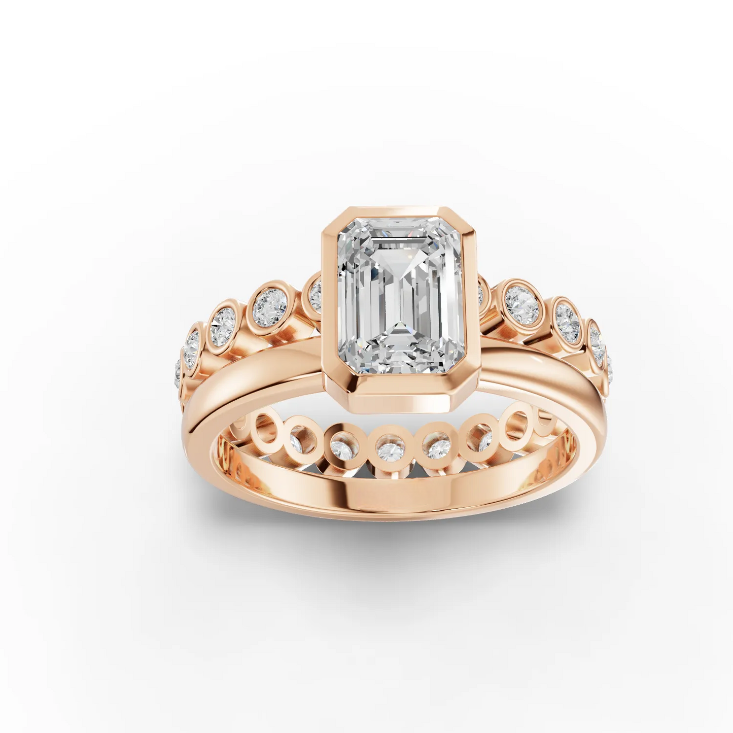 1 Carat Center Emerald, Round Cut Moissanite Diamond Engagement Ring