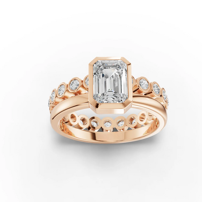 1 Carat Center Emerald, Round Cut Moissanite Diamond Engagement Ring