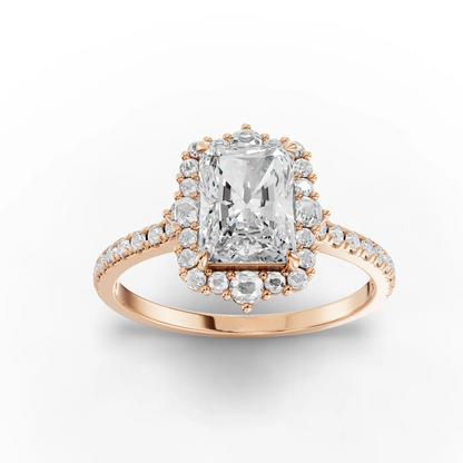 1 Carat Center Radiant, Round Cut Moissanite Diamond Engagement Ring