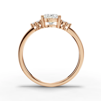 1 Carat Center Oval Cut Moissanite Diamond Gold Ring with Side Stones