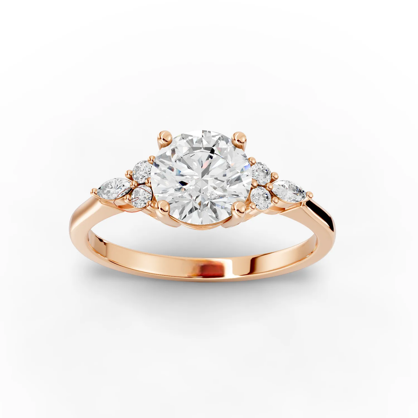 1 Carat Center Round, Marquise cut, Moissanite Diamond Engagement Ring