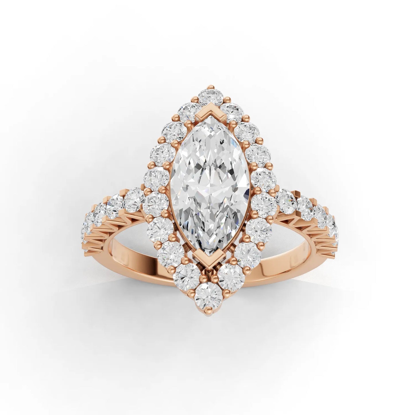 1.5 Carat Center Marquise, Round Cut Moissanite Diamond Engagement Ring