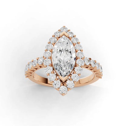 1.5 Carat Center Marquise, Round Cut Moissanite Diamond Engagement Ring