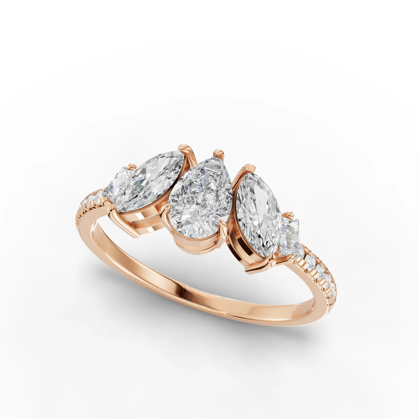 0.70 Carat Pear Cut Moissanite Diamond Three Stone Engagement Ring