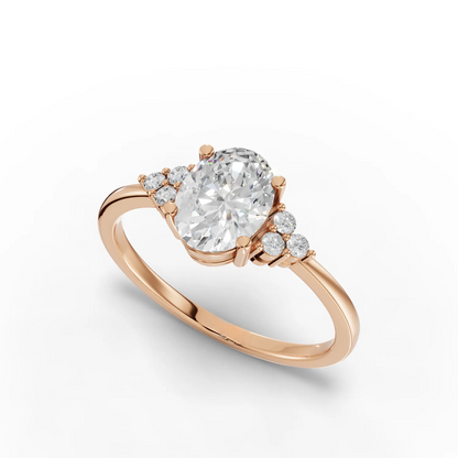 1 Carat Center Oval Cut Moissanite Diamond Gold Ring with Side Stones