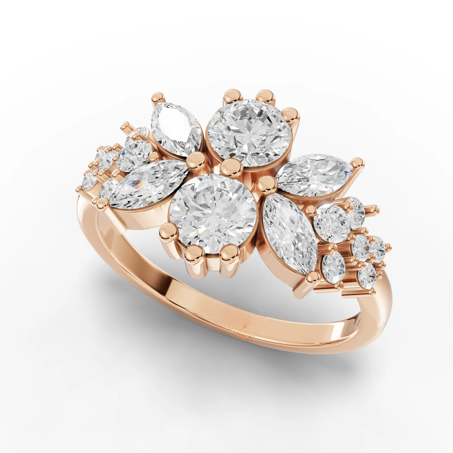 1.45 Carat Marquise, Round Cut Moissanite Diamond Engagement Ring