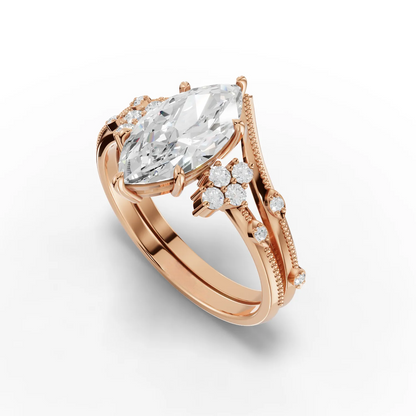 1.5 Carat Center Marquise Cut Moissanite Diamond Engagement Ring