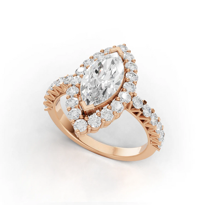 1.5 Carat Center Marquise, Round Cut Moissanite Diamond Engagement Ring