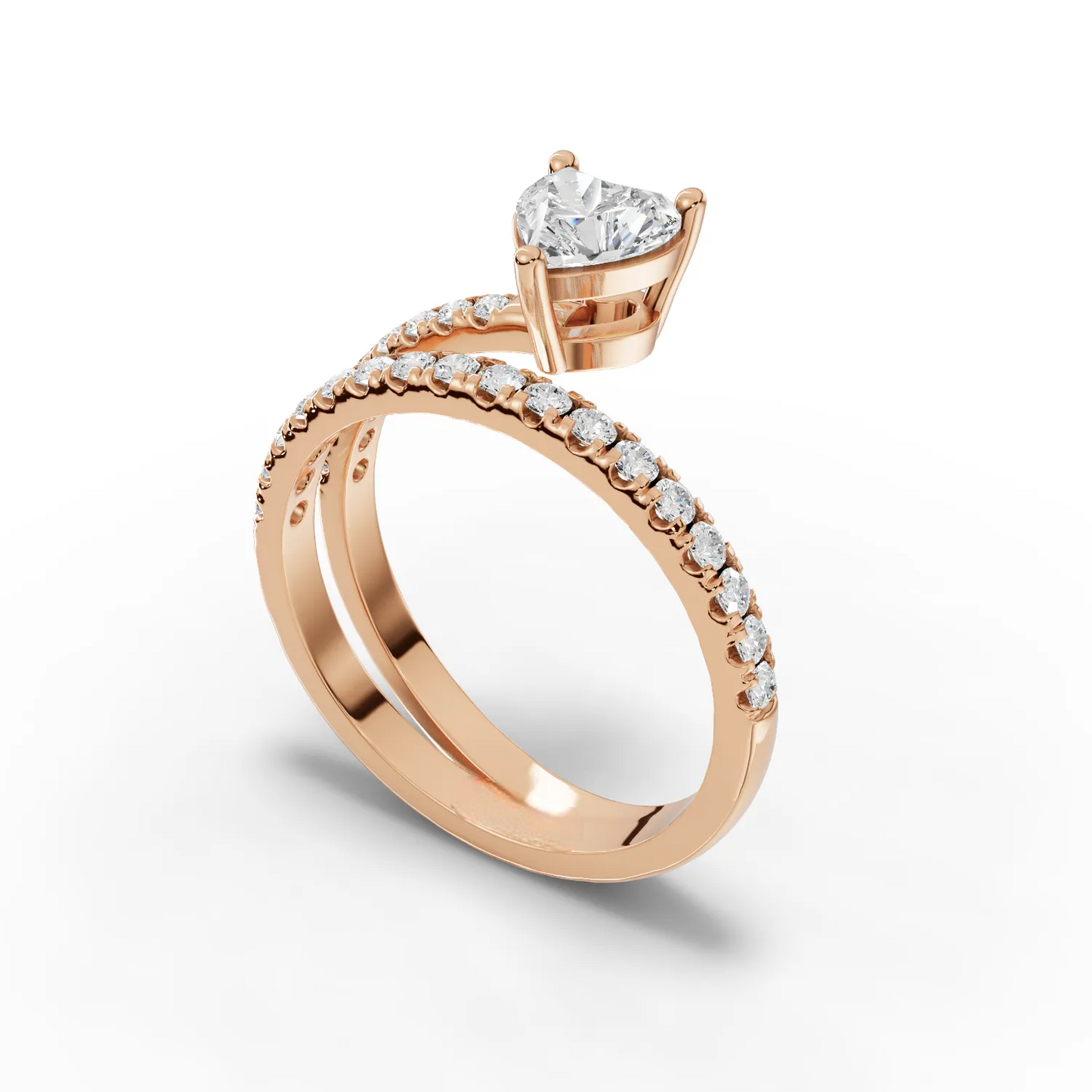 0.50 Carat Center Heart, Round Cut Moissanite Diamond Engagement Ring
