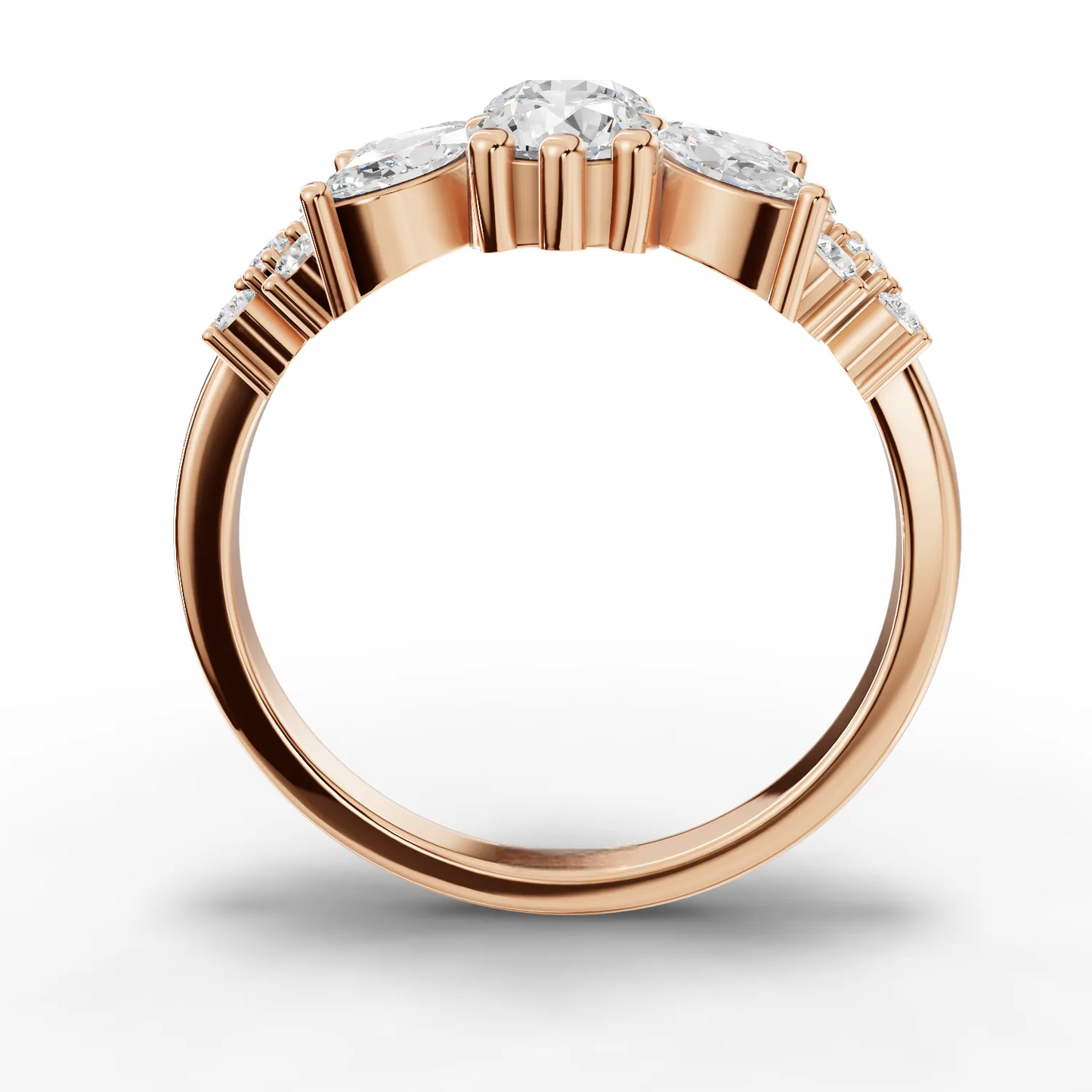 1.45 Carat Marquise, Round Cut Moissanite Diamond Engagement Ring
