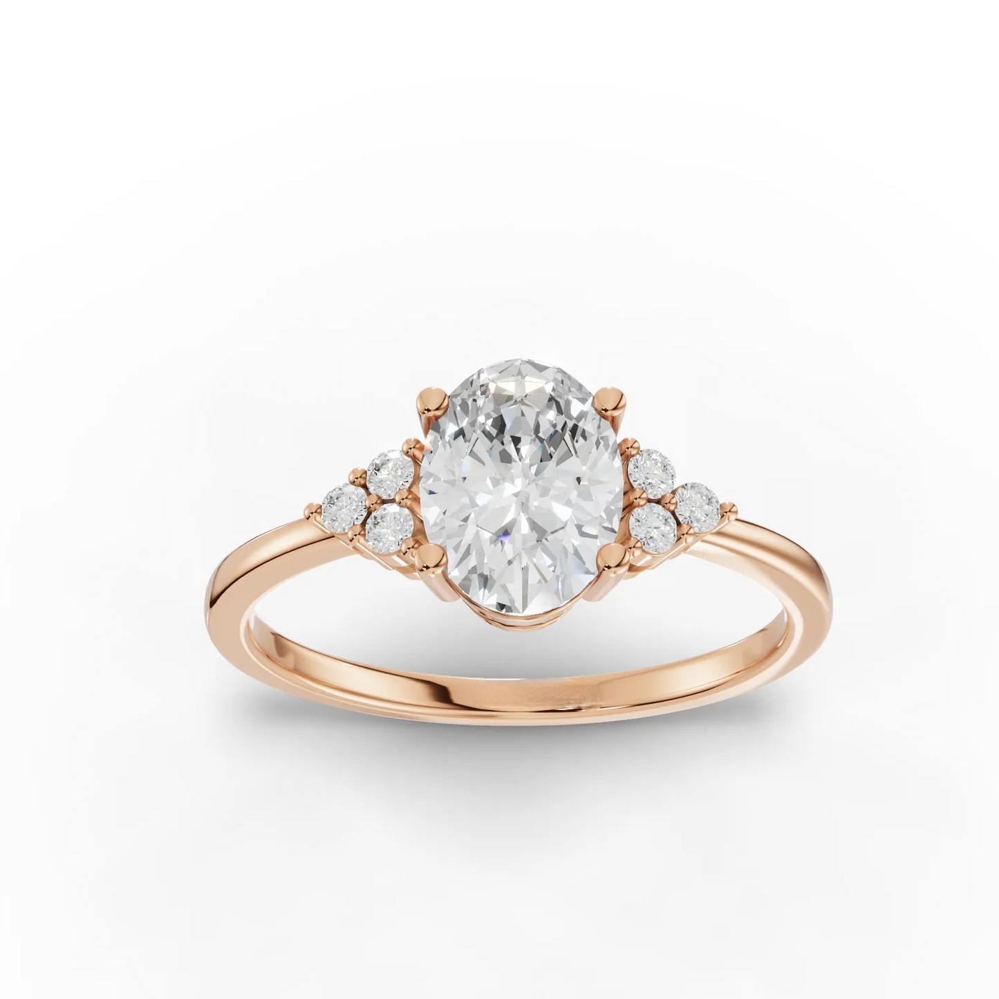 1 Carat Center Oval Cut Moissanite Diamond Gold Ring with Side Stones