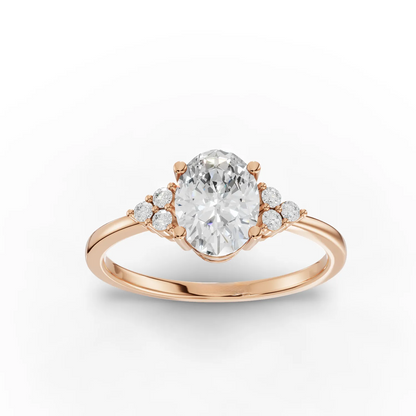 1 Carat Center Oval Cut Moissanite Diamond Gold Ring with Side Stones