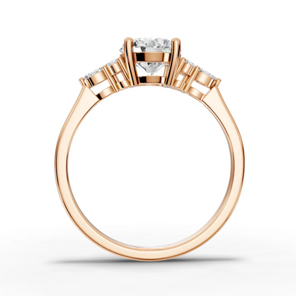 1 Carat Center Round, Marquise cut, Moissanite Diamond Engagement Ring