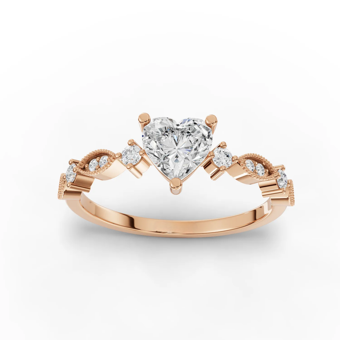 0.75 Carat Center Heart Cut Moissanite Diamond Engagement Ring