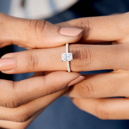 1 Carat Center Radiant Cut Moissanite Diamond Engagement Ring