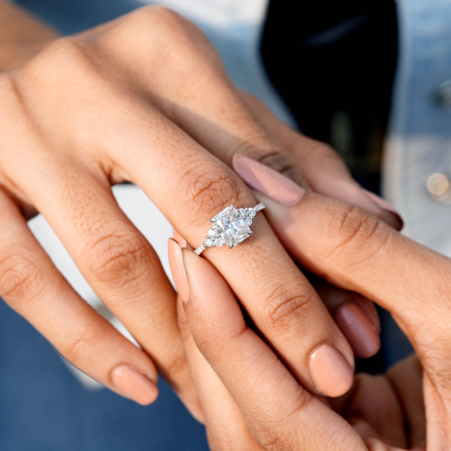 1.5 Carat Center Radiant Cut Moissanite Diamond Engagement Ring