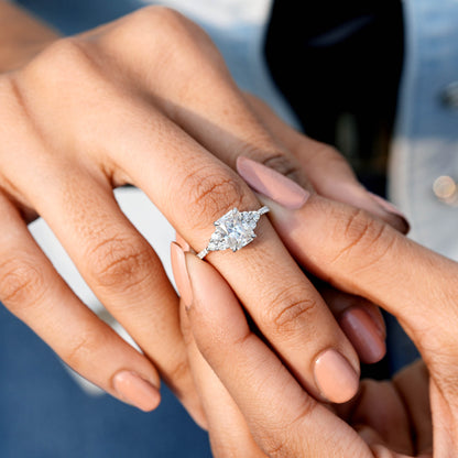1.5 Carat Center Radiant Cut Moissanite Diamond Engagement Ring