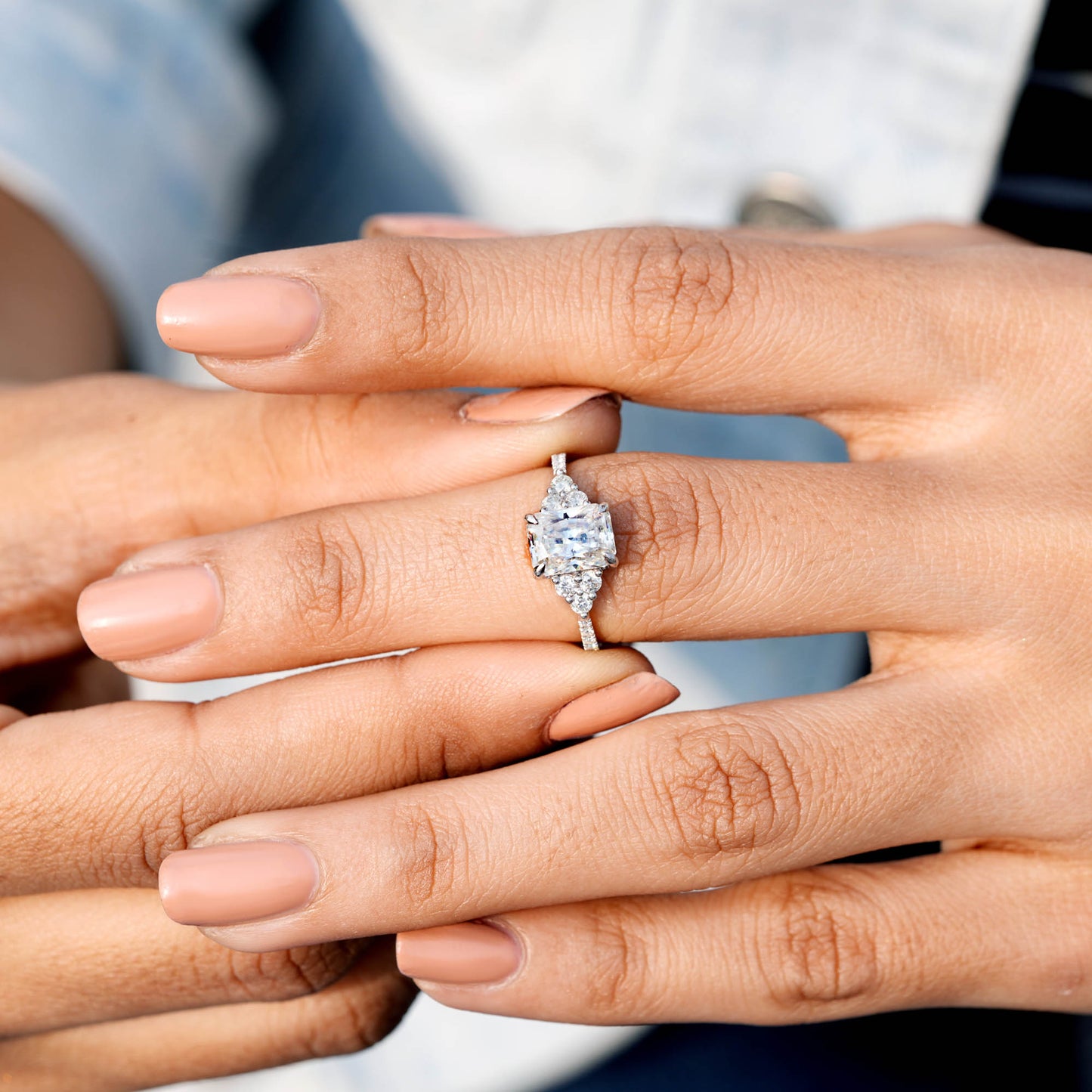 1.5 Carat Center Radiant Cut Moissanite Diamond Engagement Ring