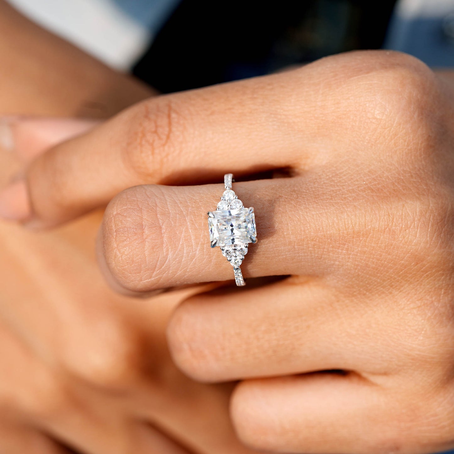 1.5 Carat Center Radiant Cut Moissanite Diamond Engagement Ring