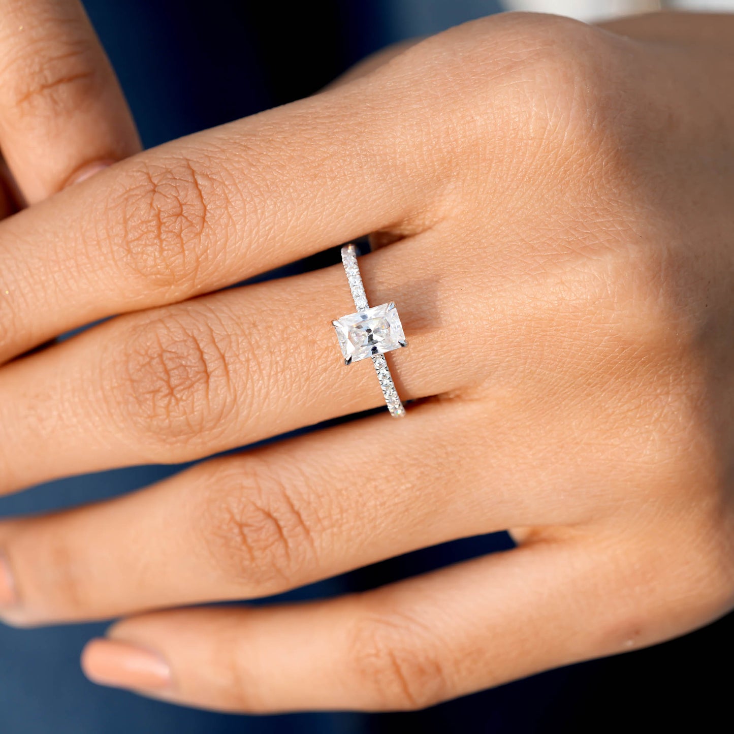 1 Carat Center Radiant Cut Moissanite Diamond Engagement Ring